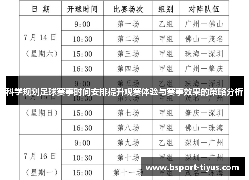 科学规划足球赛事时间安排提升观赛体验与赛事效果的策略分析