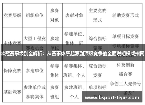 欧冠赛事级别全解析：从赛事体系起源到顶级竞争的全面说明权威指南